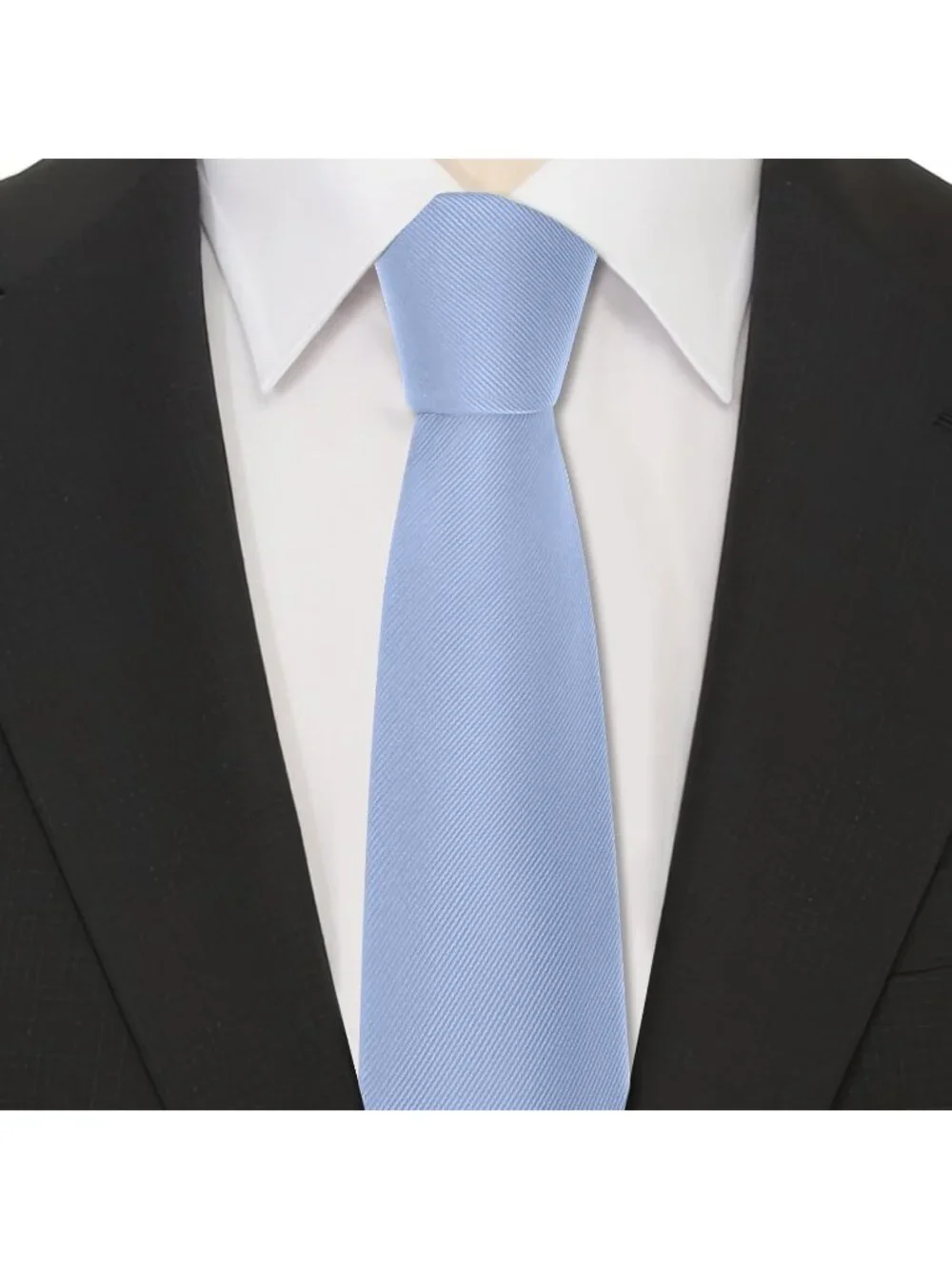 Men's Sky Blue Twill Diagonal Textured Silk Formal Necktie For Business Dress